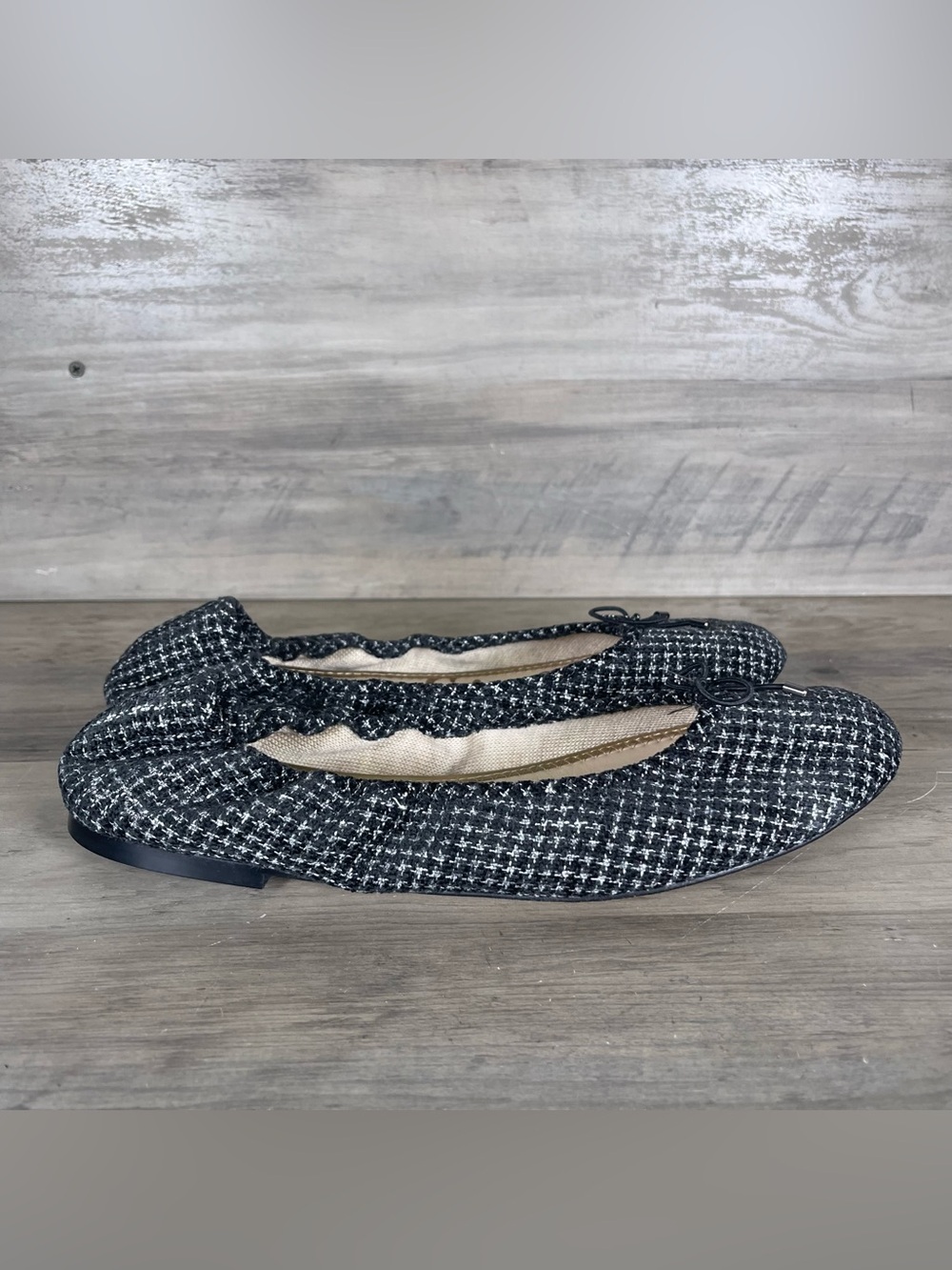 Sam Edelman Felicia Flats Womens 10.5 Tweed Black White Bow Ballet Flats Slip On - Picture 8 of 10